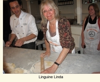 Linda making pasta in Florence